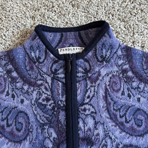Pendleton Womens Plus 1X Purple Paisley Full-Zip Jacket Merino Wool Long Sleeve - Picture 2 of 10